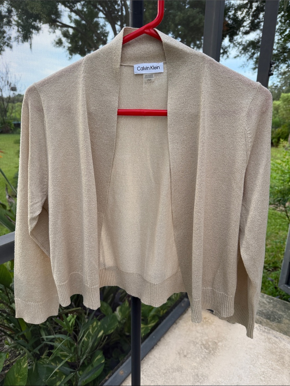 Calvin Klein Light Beige with metallic gold flakes Open-Front Knit Cardigan